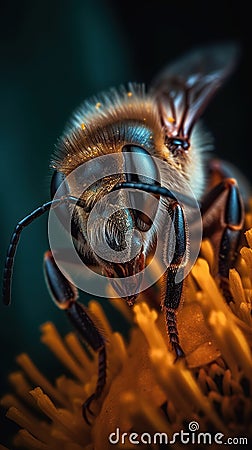 Bee Close-Up on a Flower. Generative AI Stock Photo