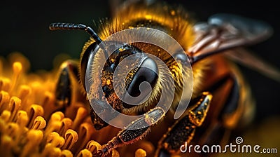 Bee Close-Up on a Flower. Generative AI Stock Photo