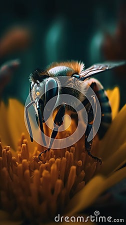 Bee Close-Up on a Flower. Generative AI Stock Photo