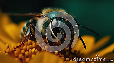 Bee Close-Up on a Flower. Generative AI Stock Photo