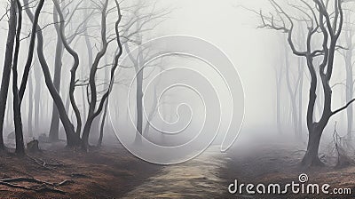 nature scene fog panorama foggy Cartoon Illustration