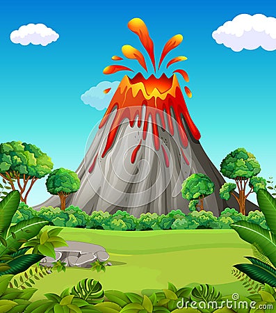 Nature scene of volcano eruption Vector Illustration