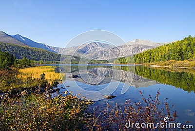 Nature Scenic Mountain Hill River Scene Concept Stock Photo