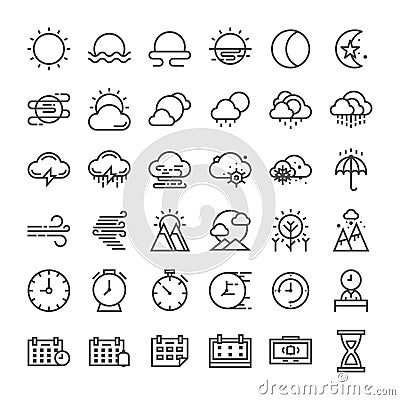 Nature seasonal and time thin line icon set Vector Illustration