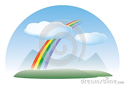 Nature: sky, rainbow, clouds Vector Illustration
