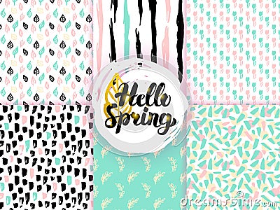 Nature Spring Funky Seamless Patterns Vector Illustration