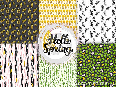 Nature Spring Trendy Seamless Patterns Vector Illustration