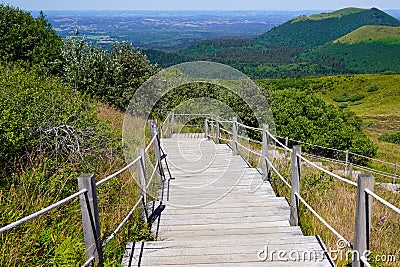 Nature staircase for hiking and access to pariou in Puy de DÃ´me volcano in Auvergne france Stock Photo