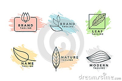 Nature style monogram logos set of six Vector Illustration