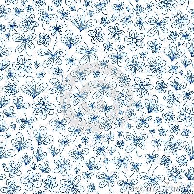 Nature stylized hand drawn abstract pattern. Vector seamless background. Vector Illustration