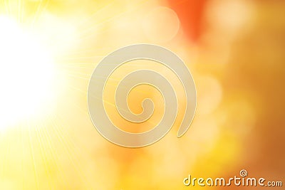 Nature sunny abstract summer background with sun and bokeh. Autumnal natural background blurring with sun rays Stock Photo