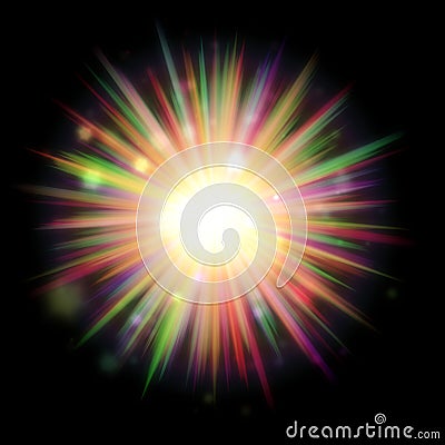 Nature sunny speed beams in yellow pink and green on black background Stock Photo