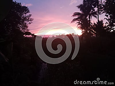 Nature sunrise village in Java Stock Photo