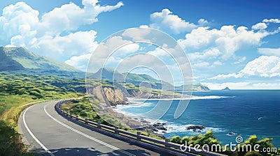 nature sunshine road day landscape Cartoon Illustration