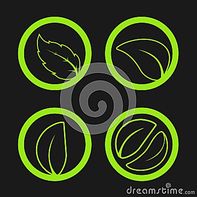 Nature symbols with leaf, simple circles, circular green eco labels Vector Illustration