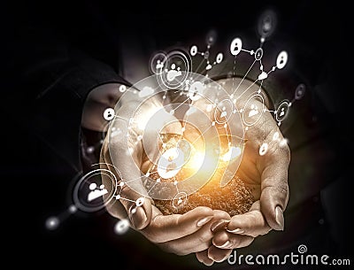 Nature and technology interaction . Mixed media . Mixed media Stock Photo