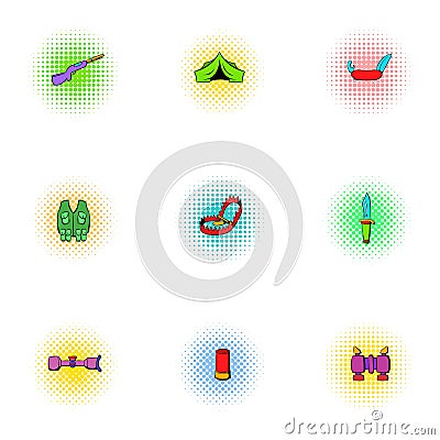 Nature tourism icons set, pop-art style Vector Illustration