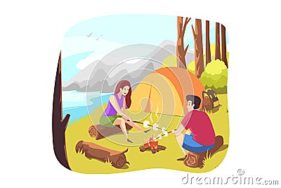 Nature, travelling, hiking, camping, tourism concept Vector Illustration