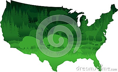 Nature of USA in paper art style. Vector Vector Illustration