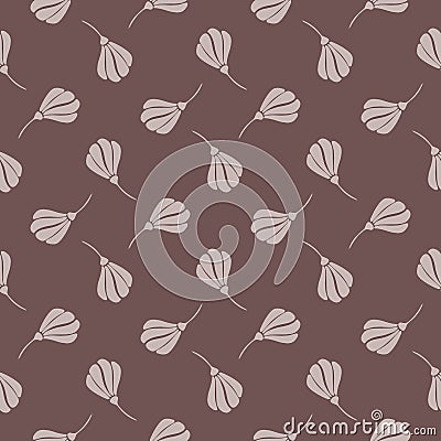 Nature vintage seamless pattern with flowers silouettes in geometric style. Brown pastel background Vector Illustration
