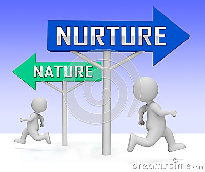 Nature Vs Nurture Sign Means Theory Of Natural Intelligence Against Development - 3d Illustration Stock Photo