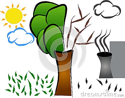 Nature vs. pollution Cartoon Illustration
