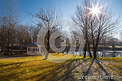 Nature in winter time, lake and arbour Stock Photo