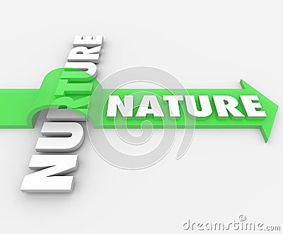 Nature Word Jumping Arrow Over Nurture Genetics Hereditary Stock Photo