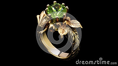 Natureinspired Style Butterflyshaped Peridot Ring Natural Color Whimsical. Generative AI Stock Photo