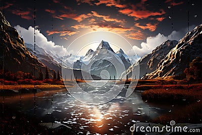 Natures beauty harmonizes as majestic mountains rise in symphony Stock Photo