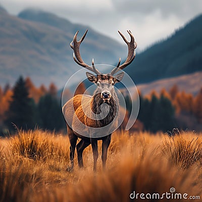 Natures beauty Red deer stag in the Scottish fall season Stock Photo