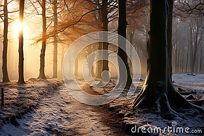 Natures beauty shines through in a beech tree filled winter forest Stock Photo