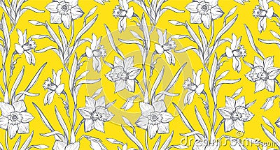 Natures calm with spring white Narcissus on trendy yellow illuminating. Vector Illustration