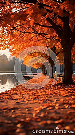 Natures canvas a park adorned with vivid autumnal orange hues Stock Photo
