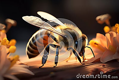 Natures Dance Honey bees in flight, pollinating flowers in close up Stock Photo