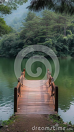 Natures harmony Bridge against a scenic lake at Pang Oung Stock Photo