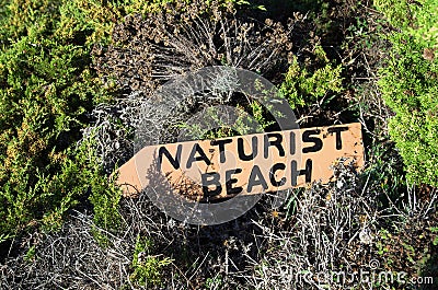 Naturist beach sign Stock Photo