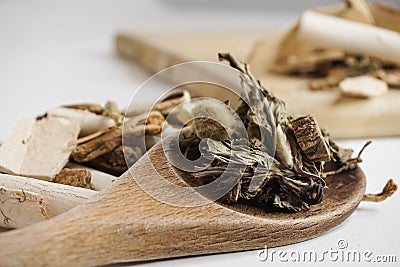 Naturopath detox with various raw organic herbs Stock Photo