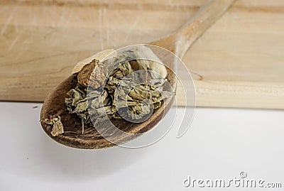 Naturopath healthcare with various raw organic herbs Stock Photo