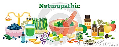 Naturopathic Health Concept Elements Collection Vector Illustration. Vector Illustration