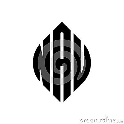 NAU circle letter logo design with circle and ellipse shape. NAU ellipse letters with typographic style. The three initials form a Vector Illustration