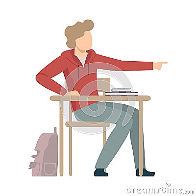 Naughty Boy Sitting At School Desk and Talking with His Neighbour Vector Illustration Vector Illustration