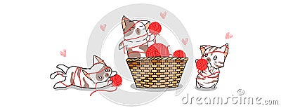 Naughty cats are playing yarn Vector Illustration