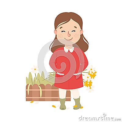 Naughty Child Picking Flowers from Flowerbed Vector Illustration Vector Illustration