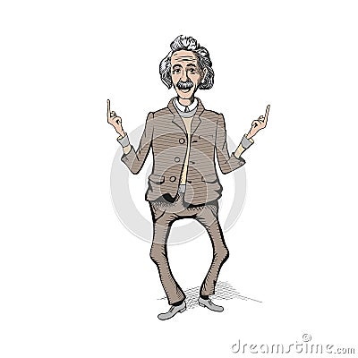 Naughty Einshtein with hair and mustache show indecent symbol. Vector Illustration