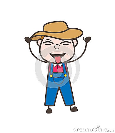 Naughty Farmer Teasing with Stuck-Out Tongue Vector Stock Photo