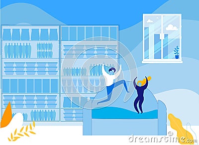 Naughty Hyperactive Children Jumping on Sofa. Vector Illustration