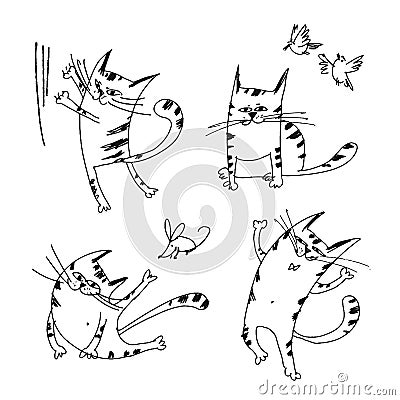 Naughty kittens sketch vector illustrations set Vector Illustration