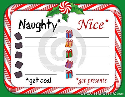 Naughty or Nice List for Santa Claus, Peppermint Candy Cane Frame Vector Illustration