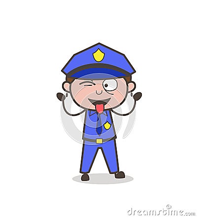 Naughty Officer Teasing with Tongue-Out Face Stock Photo